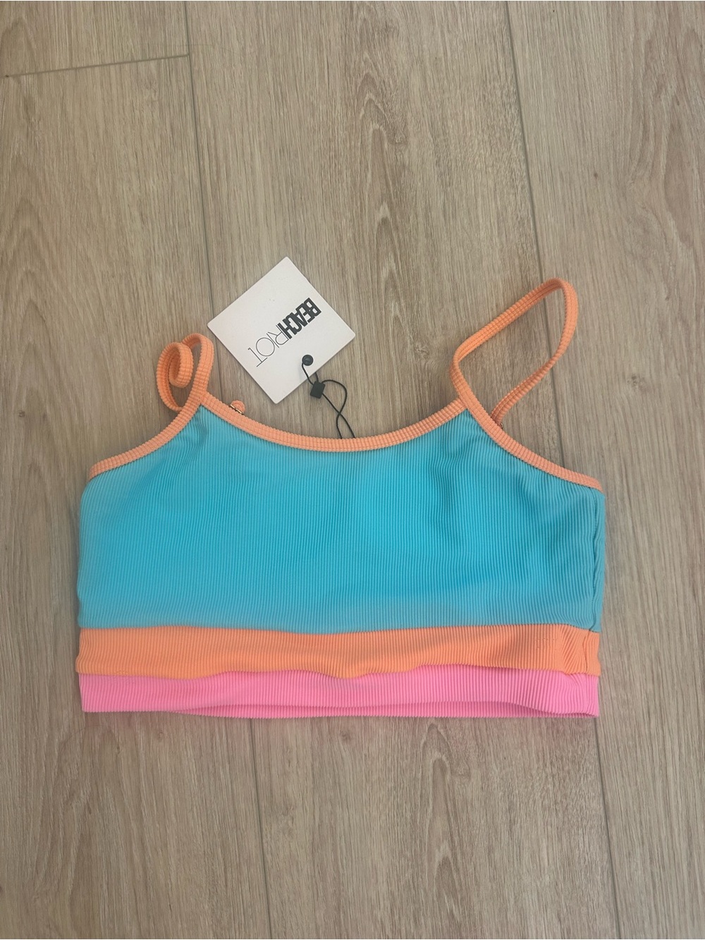 Beach Riot Kids Colorblock Swim Crop Top - Aqua, Coral & Pink